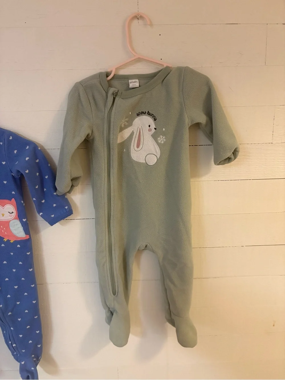 Baby 9M Fleece Footed Pajamas Lot of 3 Carters PL Baby Owl Bunny Plaid